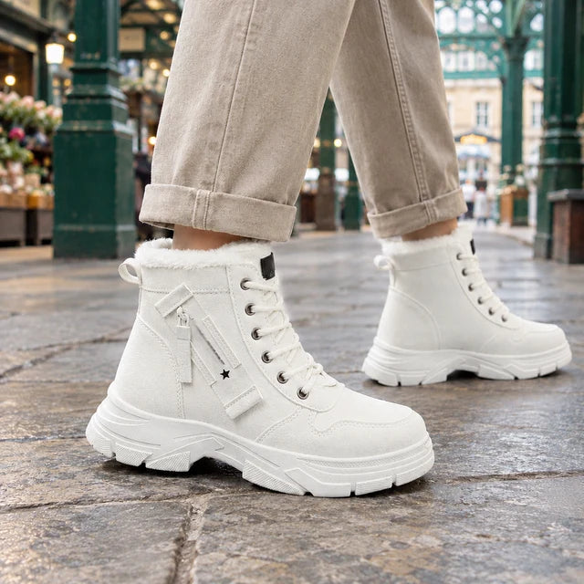 Women’s Fleece-Lined Lace-Up Boots with Chunky Platform Sole