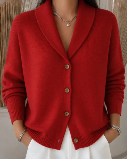 Women’s Lightweight Ribbed Polo Neck Button-Front Knit Cardigan