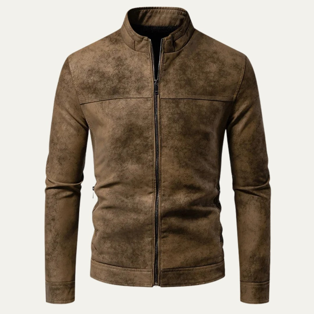 Men’s Asymmetric Zip Leather-Look Moto Jacket