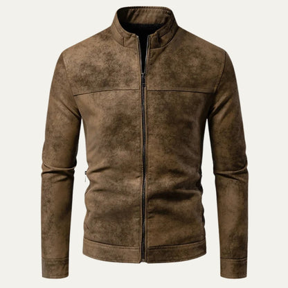 Men’s Asymmetric Zip Leather-Look Moto Jacket