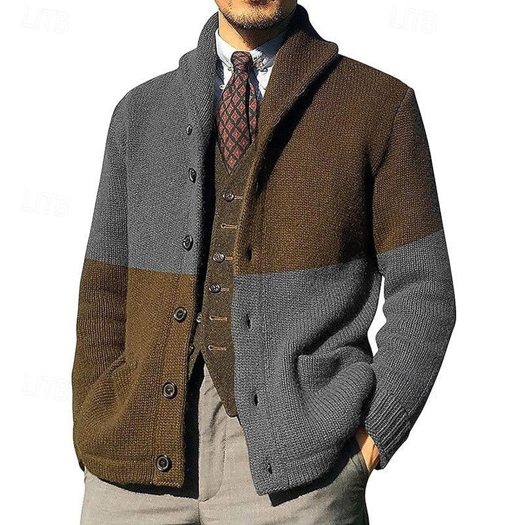 Men’s Color-Block Shawl Collar Button-Front Cardigan