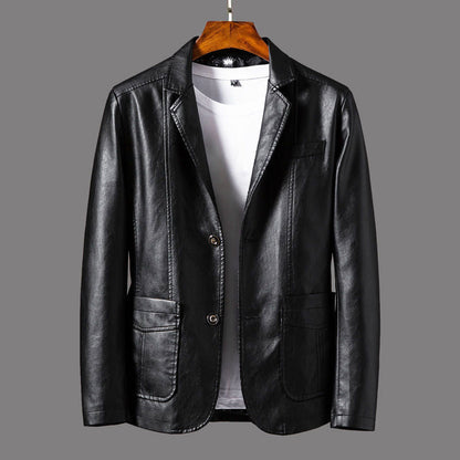 Men’s Textured Leather Button-Up Moto Blazer Jacket