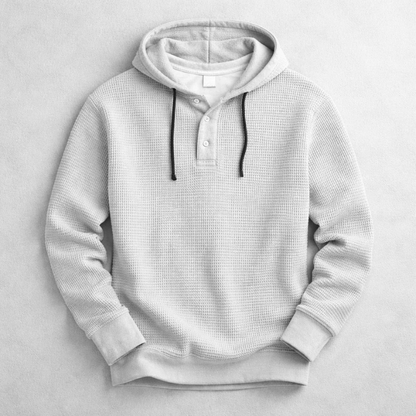 Men’s Waffle-Knit Henley Hooded Pullover