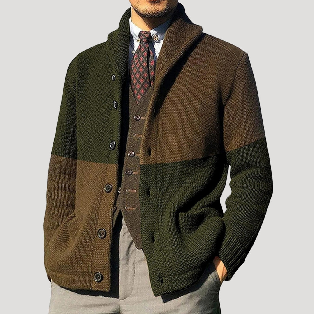 Men’s Wool-Knit Shawl Collar Button Cardigan Coat