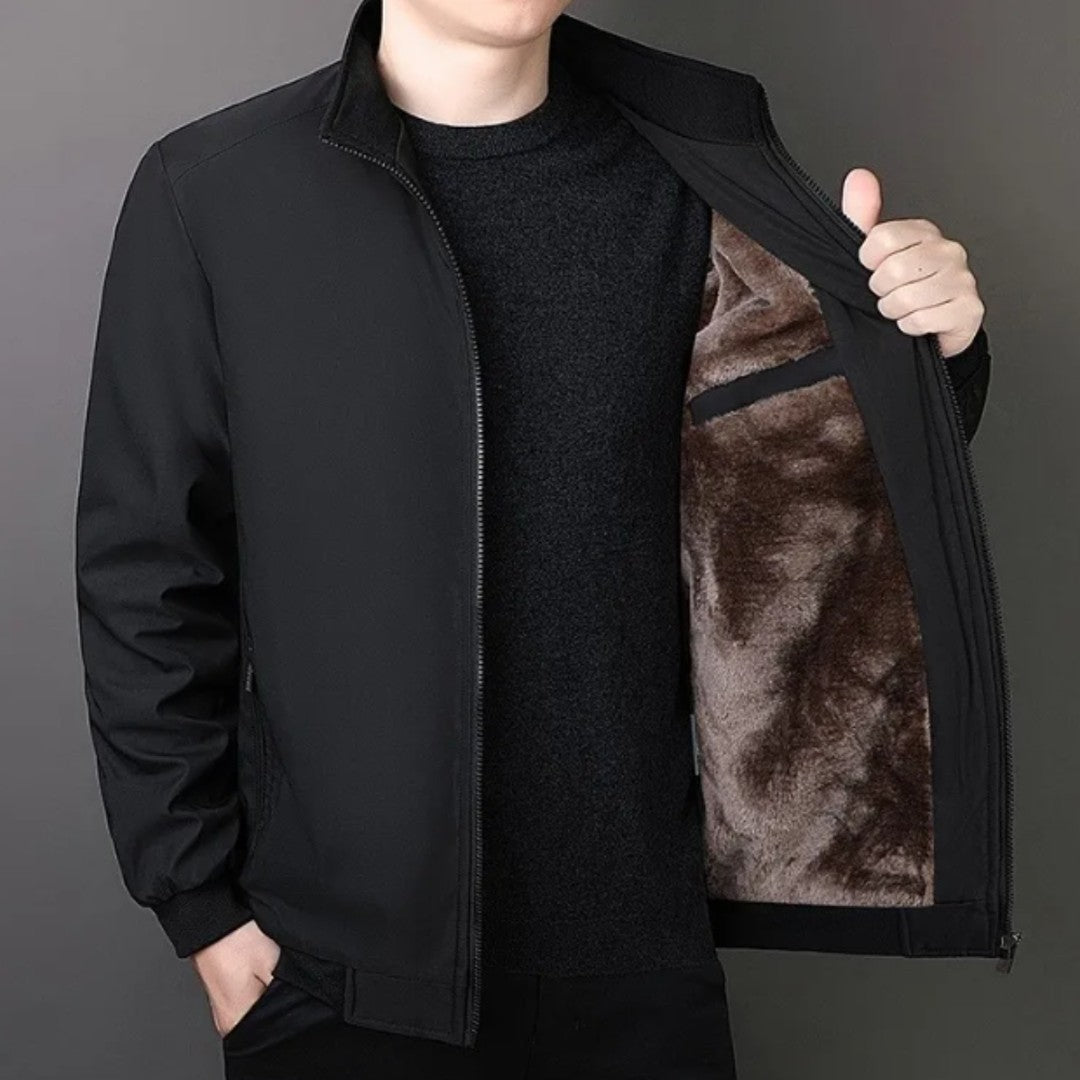 Men’s Plush-Lined Stand-Collar Full-Zip Winter Jacket