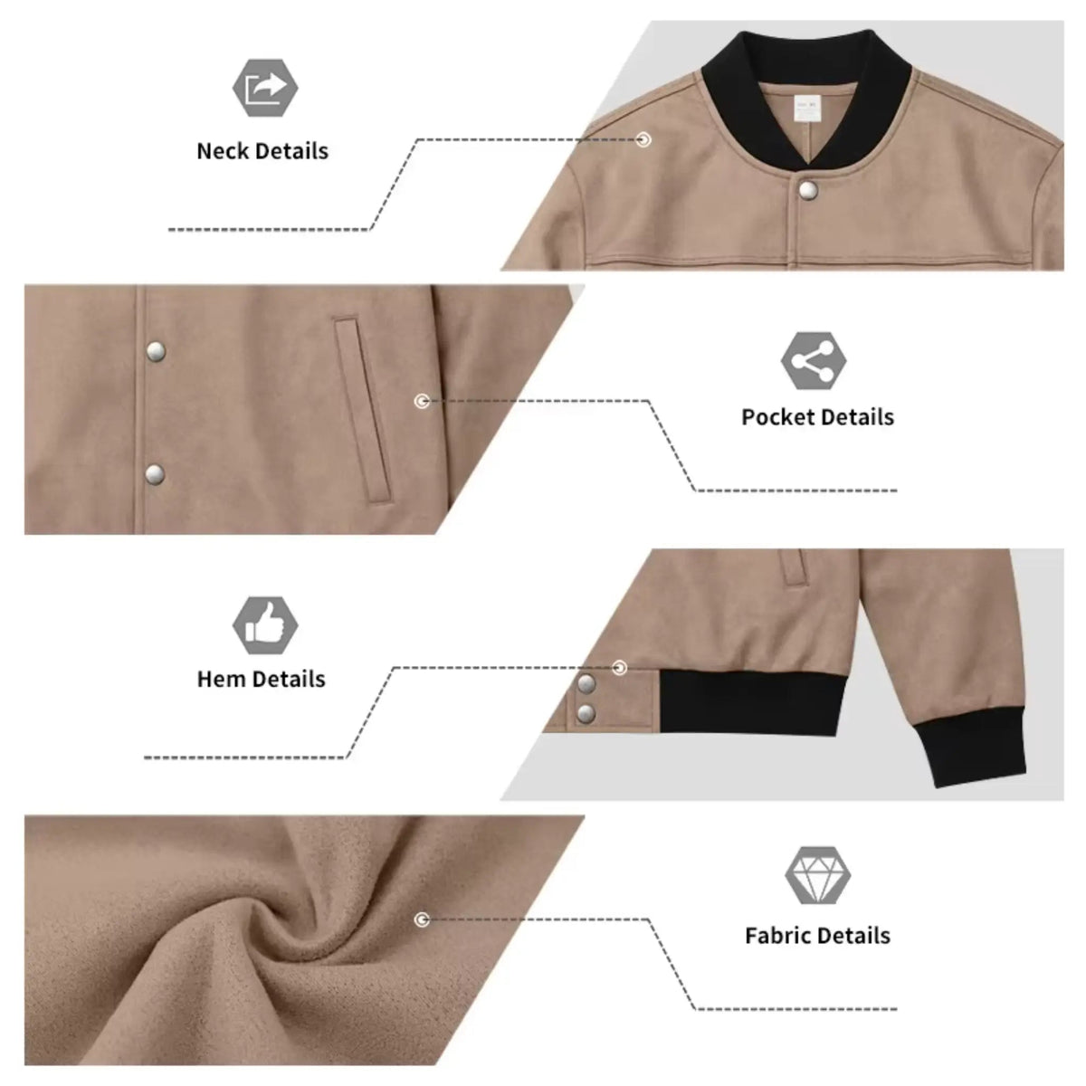 Men’s Suede-Texture Stand Collar Button-Up Jacket