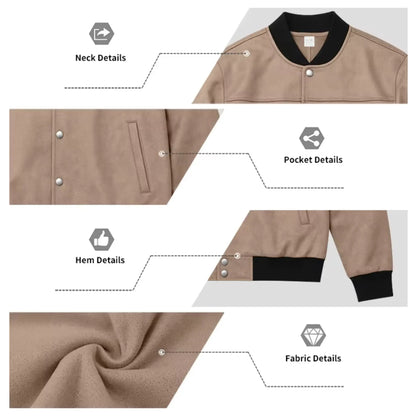 Men’s Suede-Texture Stand Collar Button-Up Jacket