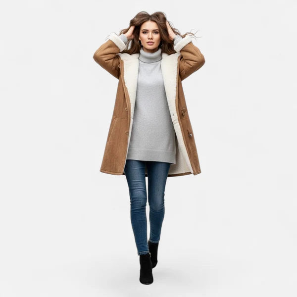 Women’s Hooded Winter Coat with Tailored Button Front and Pockets