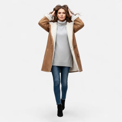 Women’s Hooded Winter Coat with Tailored Button Front and Pockets