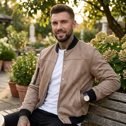 Men’s Suede-Texture Stand Collar Button-Up Jacket