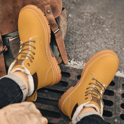 Men’s Fur-Lined Winter Snow Boots with Chunky Lug Sole