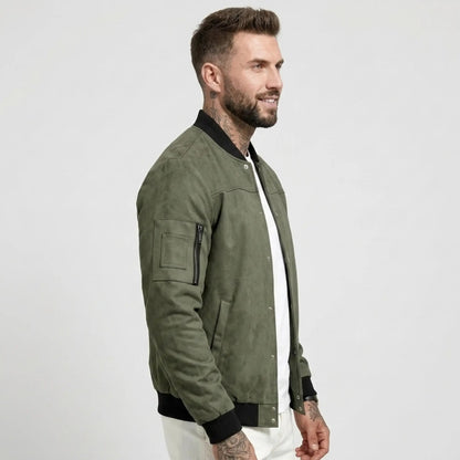 Men’s Suede-Texture Stand Collar Button-Up Jacket