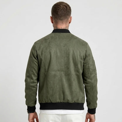 Men’s Suede-Texture Stand Collar Button-Up Jacket