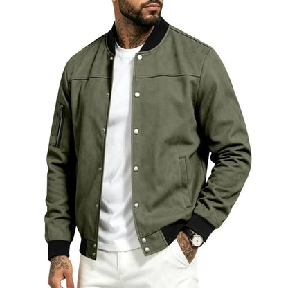 Men’s Suede-Texture Stand Collar Button-Up Jacket