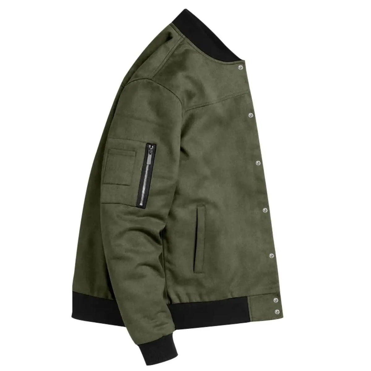 Men’s Suede-Texture Stand Collar Button-Up Jacket