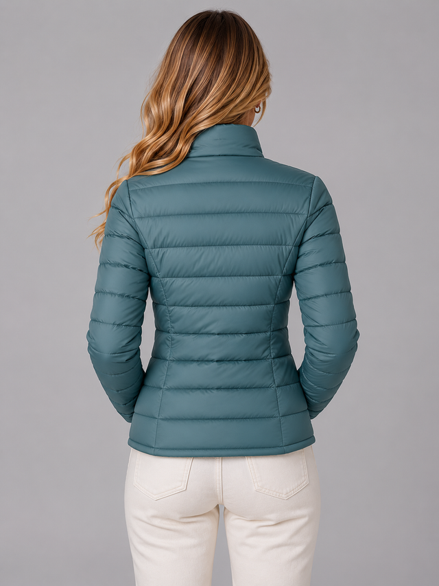 Women’s Slim-Fit Quilted Padded Jacket with Stand Collar