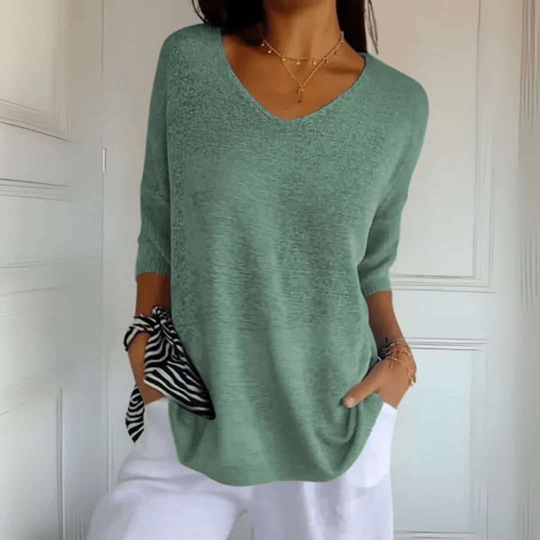 Women’s Relaxed V-Neck Three-Quarter Sleeve Sweater