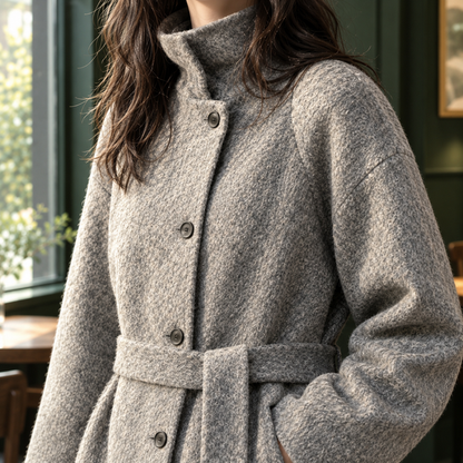 Women’s Belted Cashmere Stand Collar Jacket