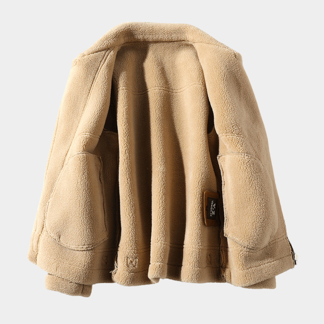 Men’s Brown Wide-Lapel Belted Bomber Jacket