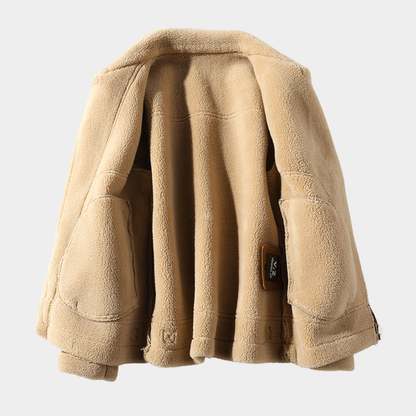 Men’s Brown Wide-Lapel Belted Bomber Jacket