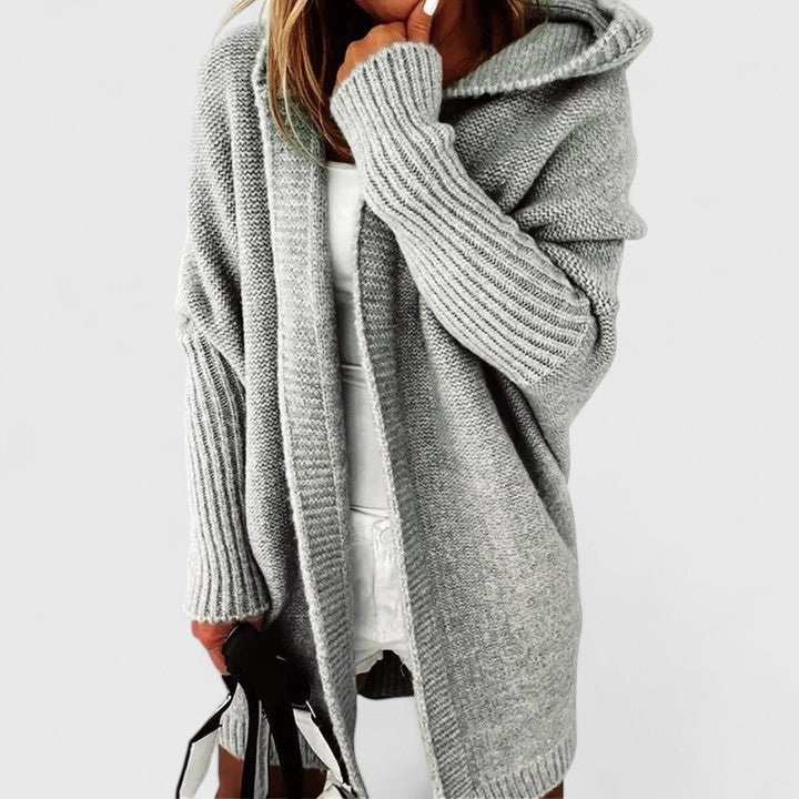 Women’s Textured Hooded Open-Front Knit Cardigan