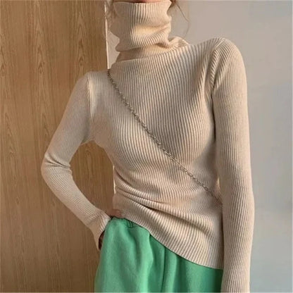 Women’s Soft Ribbed High-Neck Stretch Knit Sweater