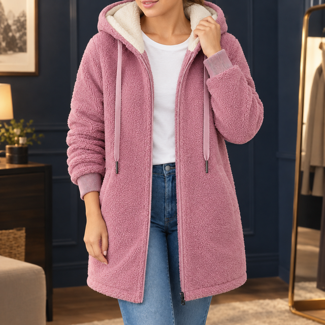 Women’s Plush Longline Hooded Fleece Jacket