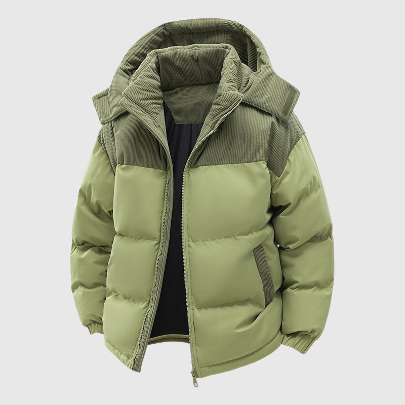 Men’s Corduroy Panel Quilted Hooded Puffer Jacket