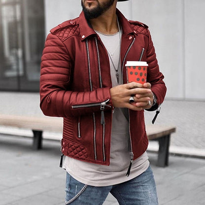 Men’s Quilted Leather-Look Insulated Zip Jacket