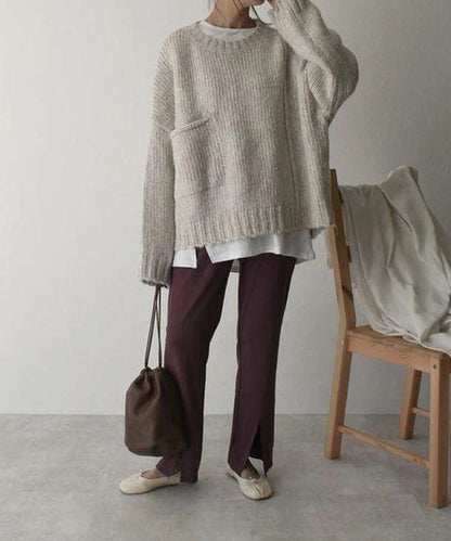 Women’s Chunky Knit Oversized Sweater with Side Pocket
