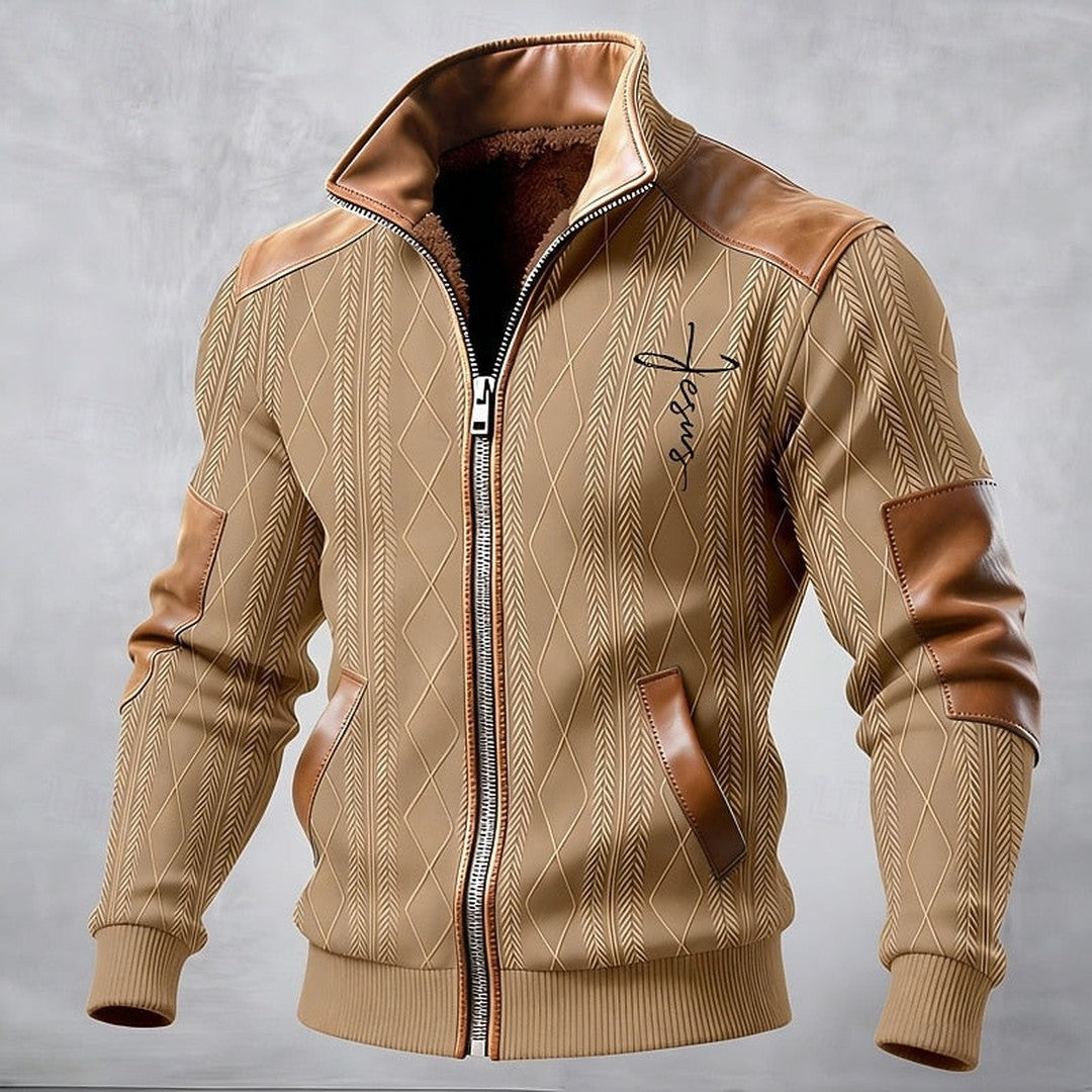 Men’s Insulated Stand-Collar Contrast-Trim Zip Jacket