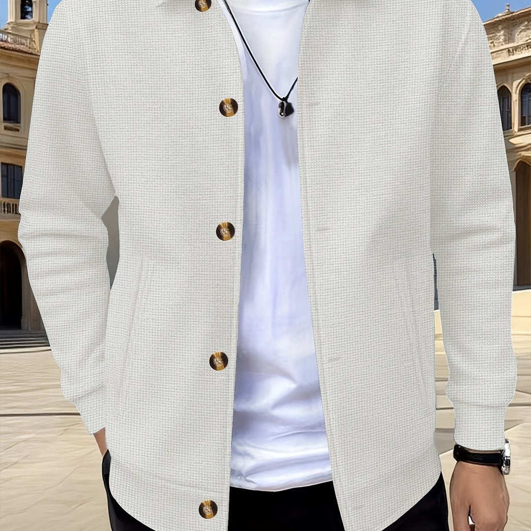 Men’s Textured Relaxed-Fit Lapel Button Jacket