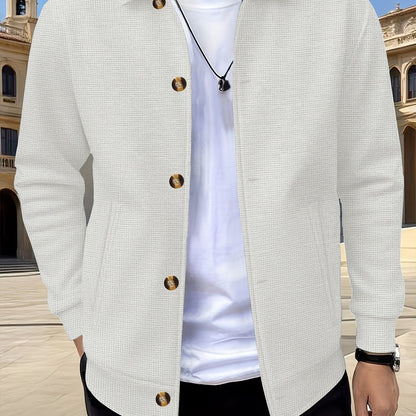 Men’s Textured Relaxed-Fit Lapel Button Jacket