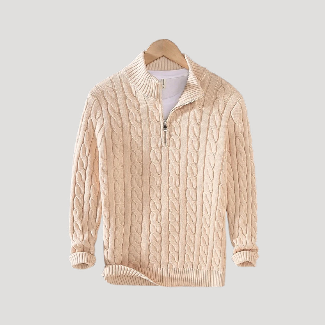 Men’s Classic Cable-Knit Half-Zip Wool Sweater