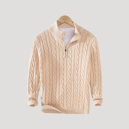 Men’s Classic Cable-Knit Half-Zip Wool Sweater