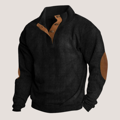 Men’s Textured Rib Knit Sweater with Elbow Patches