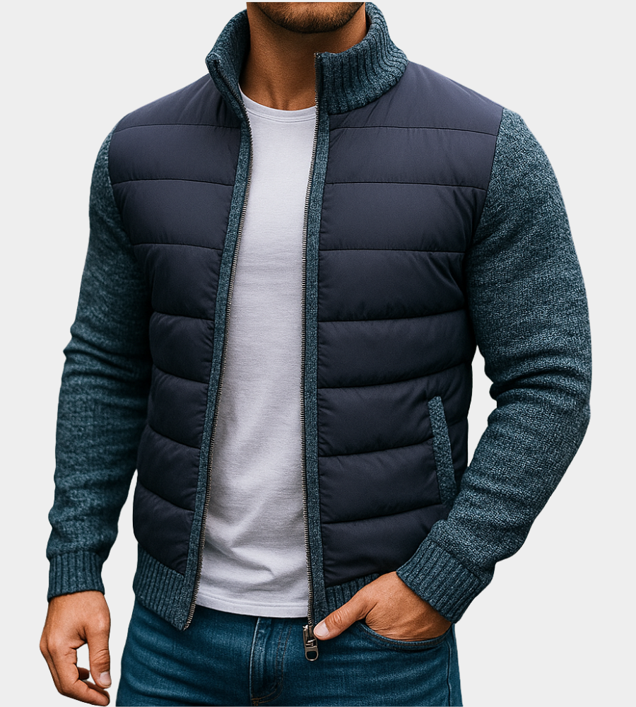 Men’s Hybrid Quilted Puffer Jacket with Knit Sleeves