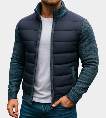Men’s Hybrid Quilted Puffer Jacket with Knit Sleeves