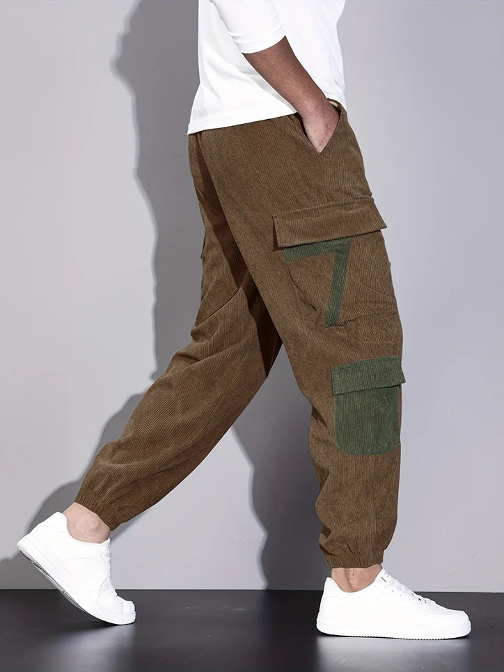 Men’s Cotton Corduroy Cargo Joggers with Adjustable Back Strap