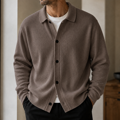 Men’s Ribbed Polo-Collar Button Cardigan