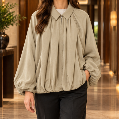 Women’s Oversized Gathered Balloon Zip Jacket
