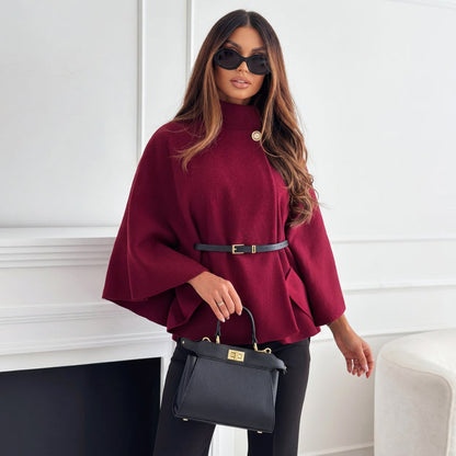 Women’s Wool Blend Batwing Sleeve Single-Breasted Jacket