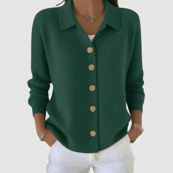 Women’s Relaxed Lapel Collar Button-Front Knit Cardigan