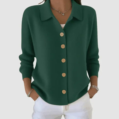 Women’s Relaxed Lapel Collar Button-Front Knit Cardigan