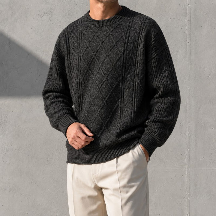 Textured Cable Knit Crew Neck Sweater