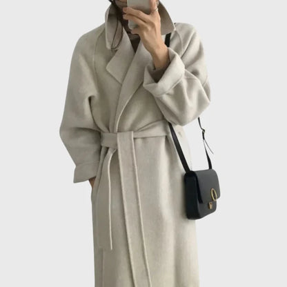 Women’s Longline Wool-Blend Coat with Adjustable Waist Belt