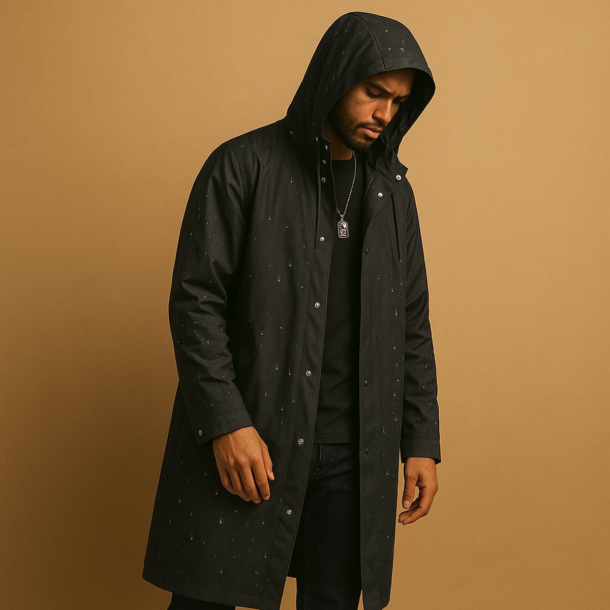 Men’s Knee-Length Hooded Waterproof Rain Coat