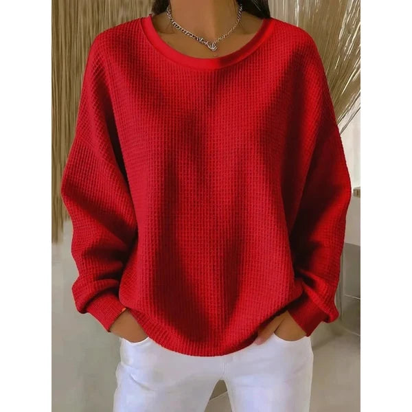 Women’s Textured Oversized Crew Neck Sweater with Dropped Shoulders