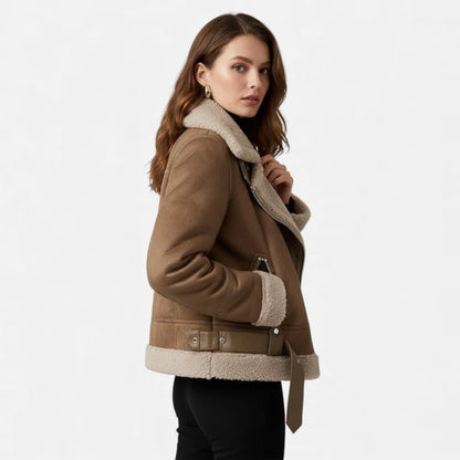 Women’s Suede Moto Jacket with Warm Lambswool Lining