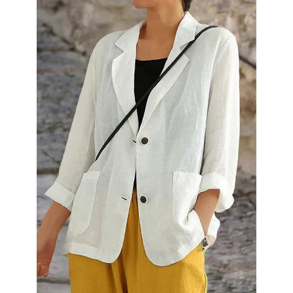Women’s Tailored Linen Blazer with Lightweight Button Front